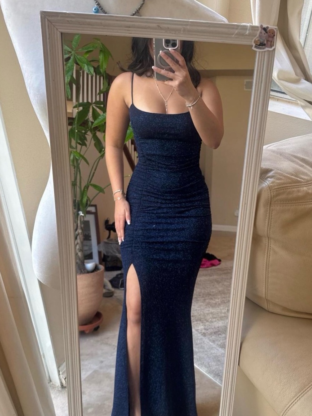 Windsor Sparkle Navy Maxi Dress with Side Slit
